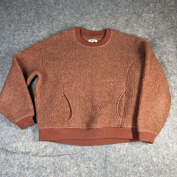 Madewell Crewneck Sweatshirt Women’s XS Recycled Polartec Fleece Sherpa Orange - Picture 1 of 7